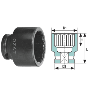 Cap cheie tubulara de impact 1" 12 laturi, scurt 26