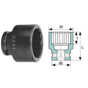 Cap cheie tubulara de impact 1" 12 laturi, scurt 86