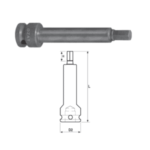 Cap cheie tubulara de impact 1" cu profil hexagon exterior, o piesa, lung 100 mm 9/16"