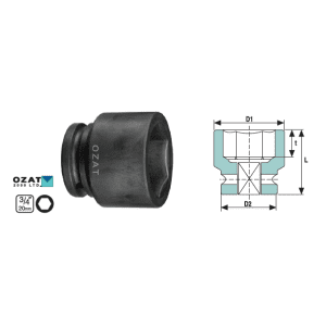 Cap cheie tubulara de impact 3/4" 6 laturi, scurt 2"