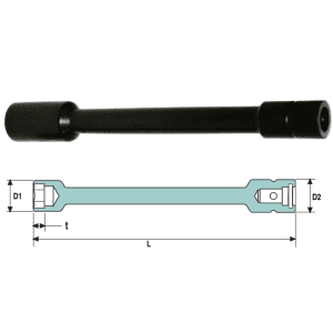 Cap cheie tubulara de impact cu nivel de vibratii scazut "LOV" 3/8", 200 mm 20, D1 28, D2 22, L 200, T MIN 13