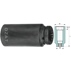 Cap cheie tubulara de impact 5 SPLINE, 6 laturi, lung 77